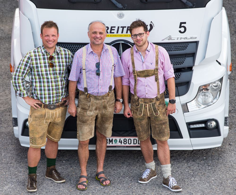 from left: Mathias Breitfuss, Thomas Breitfuss, Florian Breitfuss. Breitfuss Transportation Company - Family Business. Transportation Company in Austria. Breitfuss Transport GesmbH. Transport Company Austria - Styria.